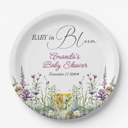 Modern Baby in Bloom Wildflower Floral Baby Shower Paper Plates