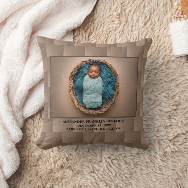 Modern Baby infant Photo Birth Announcement Custom Throw Pillow (Blanket)