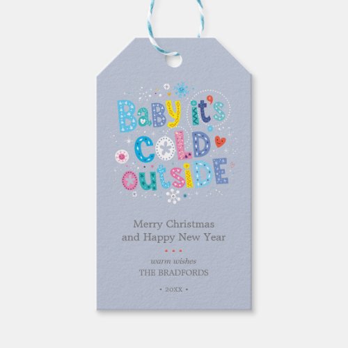 Modern Baby Its Cold Outside Dusty Blue Gift Tags