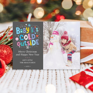 Modern Baby Its Cold Outside Photo Charcoal Gray Holiday Card