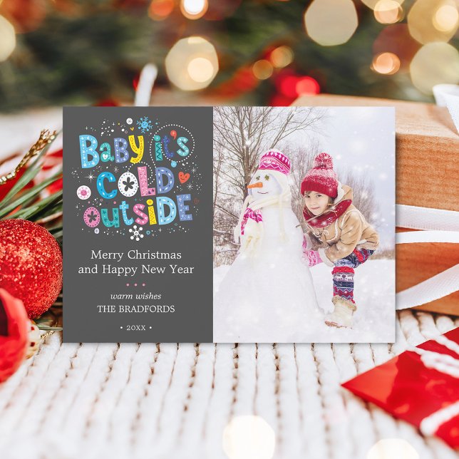 Modern Baby Its Cold Outside Photo Charcoal Gray Holiday Card (Modern Baby Its Cold Outside Photo Charcoal Gray Holiday Card)