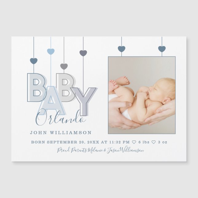 Modern Baby Letters Newborn Baby Boy Birth Photo (Front)