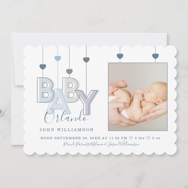 Modern Baby Letters Newborn Baby Boy Photo Announcement (Front)