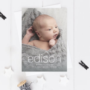Modern baby name 3 photo birth announcement