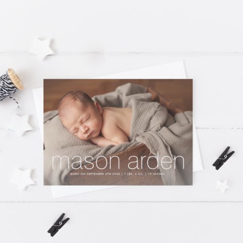 Modern baby name 3 photo birth announcement