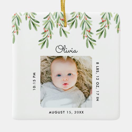 Modern Baby Name  Birth Stats Photo Keepsake Ceramic Ornament