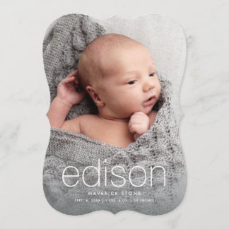 Modern baby name three photo birth announcement
