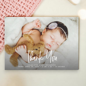 Modern Baby Newborn Girl Custom birth annoucement Thank You Card