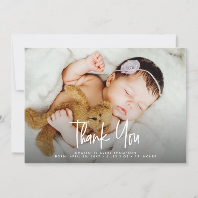 Modern Baby Newborn Girl Custom birth annoucement Thank You Card (Front)