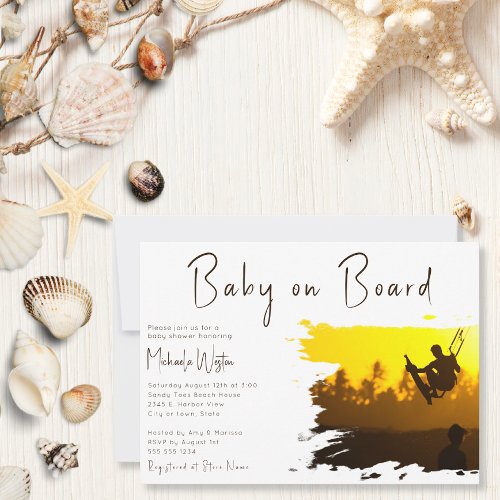 Modern Baby on Board Kitesurfing  Baby Shower Invitation