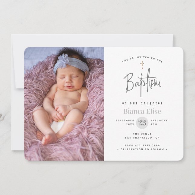 Modern Baby Photo Baptism Invitation (Front)