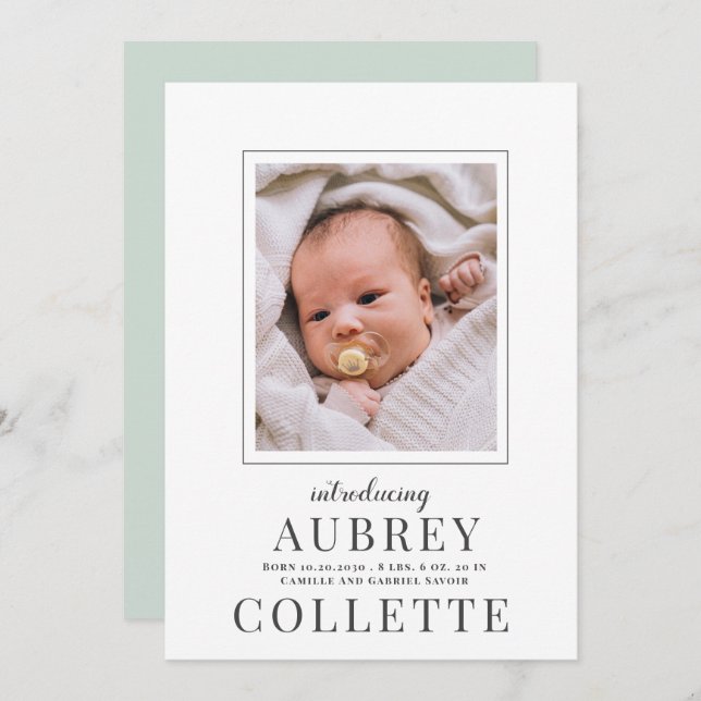 Modern Baby Photo Birth Announcement (Front/Back)