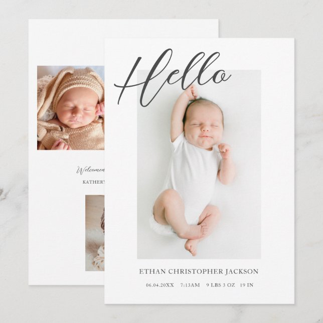 Modern Baby Photo Birth Announcement (Front/Back)