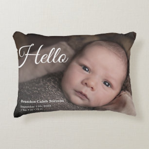 Modern Baby Photo Birth Announcement Accent Pillow