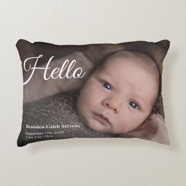 Modern Baby Photo Birth Announcement Accent Pillow (Front)