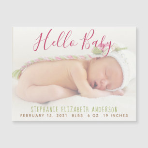 Modern Baby Photo Birth Announcement Magnetic Card