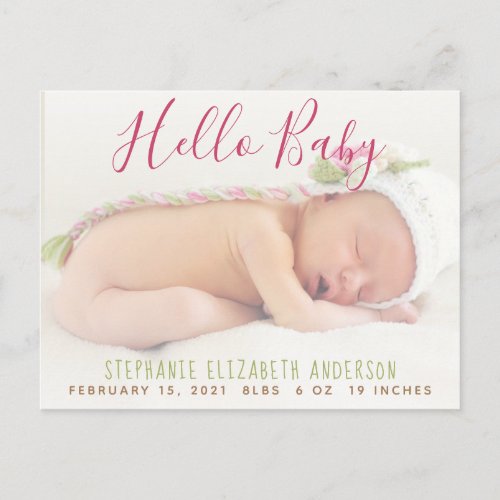 Modern Baby Photo Birth Announcement Postcard