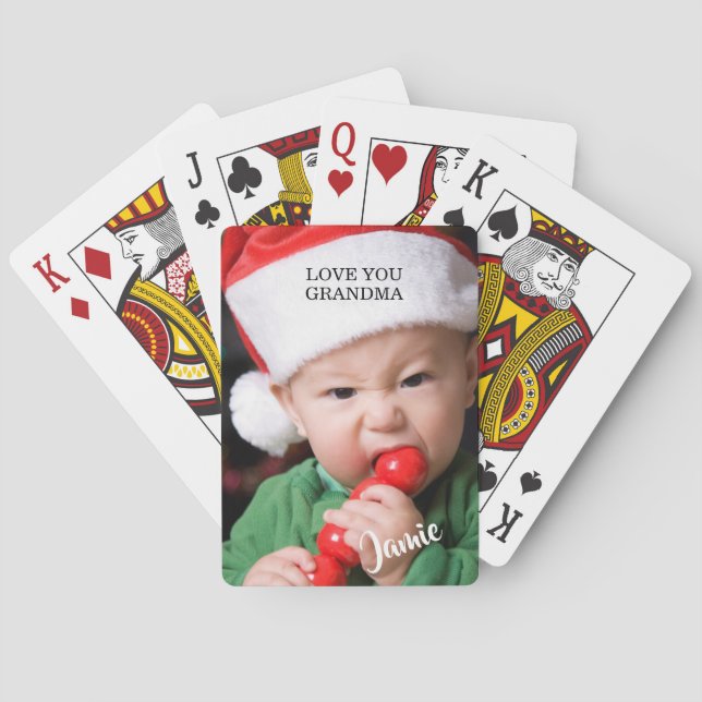 Modern Baby Photo Christmas Poker Cards (Back)