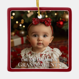 Modern Baby Photo First Christmas as Grandparents Ceramic Ornament