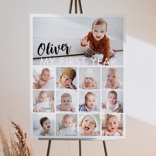 Modern Baby Photo First Year Milestone Sign