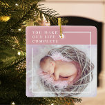 Modern Baby Photo | Pink & White | Quote  Ceramic Ornament<br><div class="desc">Introducing our delightful Modern Cute Baby Photo Pink & White Quote on a charming pink background! This adorable product is perfect for celebrating the joy and love your little one brings into your life. Whether you're looking for a heartwarming keepsake or a thoughtful gift, this design is just what you...</div>