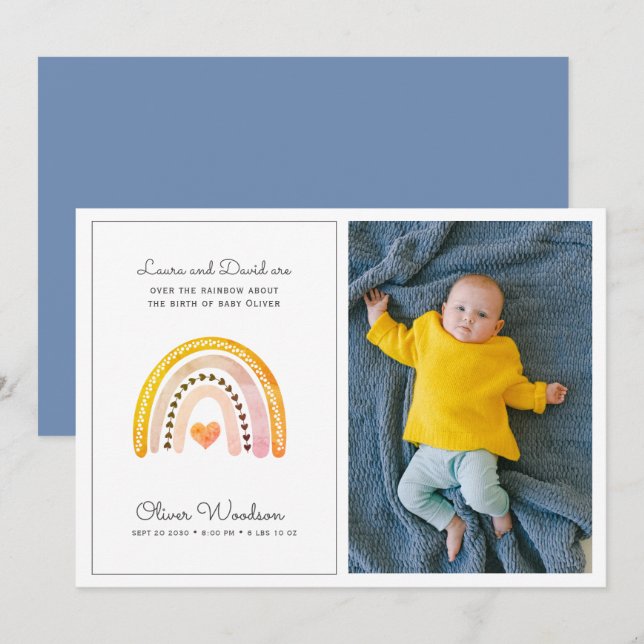 Modern Baby Photo Rainbow Birth Announcement  (Front/Back)