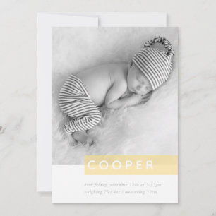 MODERN BABY PHOTO simple boy yellow panel overlay Announcement