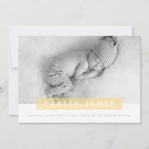 MODERN BABY PHOTO simple cute yellow panel overlay Announcement
