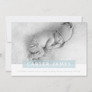 MODERN BABY PHOTO simple sweet blue panel overlay Announcement