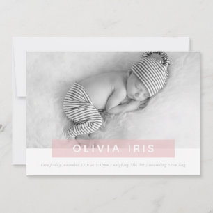 MODERN BABY PHOTO simple sweet pink panel overlay Announcement