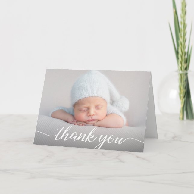 Modern Baby Photo Stats Thank you Script Custom Card (Front)