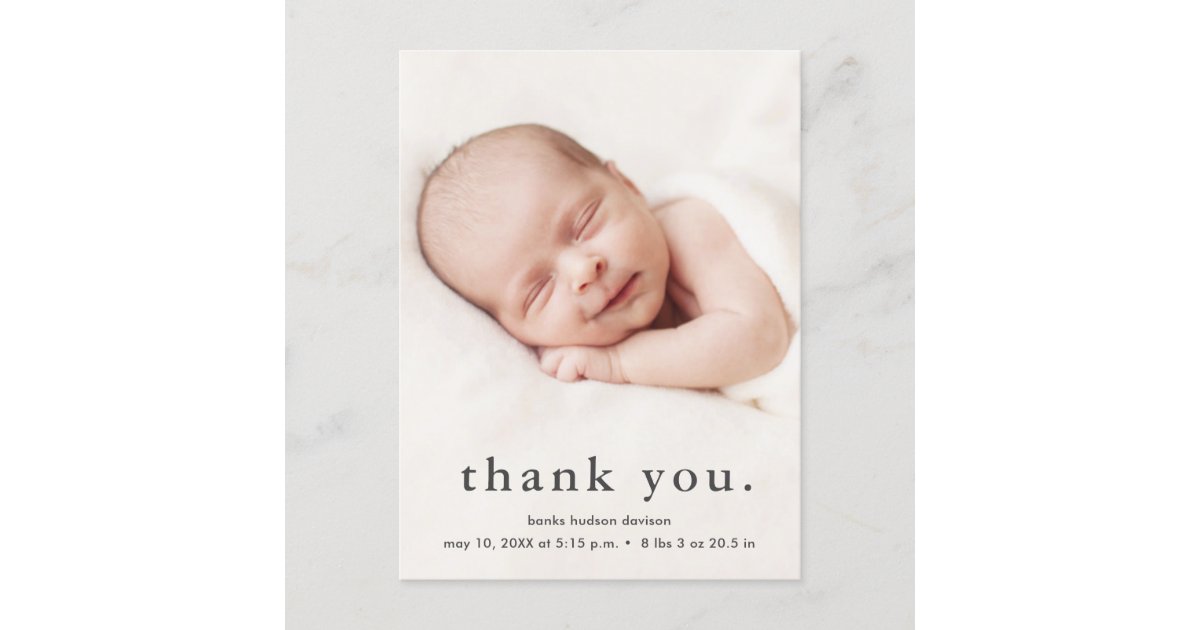 Modern Baby Photo Thank You Birth Announcement Postcard | Zazzle