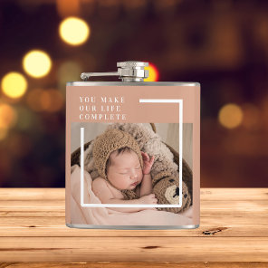 Modern Baby Photo | You Make My Life Complete Gift Flask