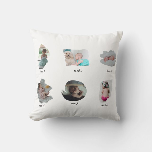 Modern Baby Photos Collage Throw Pillow (Front)