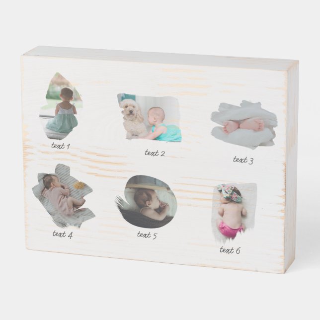 Modern Baby Photos Collage Wooden Box Sign (Angled Horizontal)