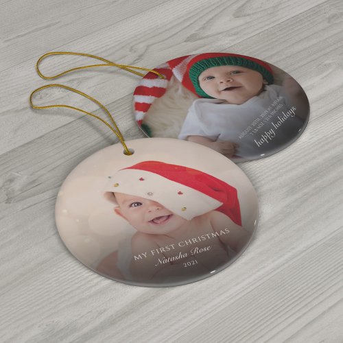 Modern Baby Photos First Christmas Personalized Ornament