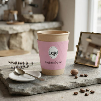 Modern Baby Pink Branding Logo Business Name Coffee Cup Sleeve