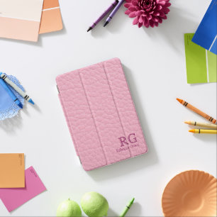 Modern Baby Pink Custom Monogram Leather Look Name iPad Mini Cover