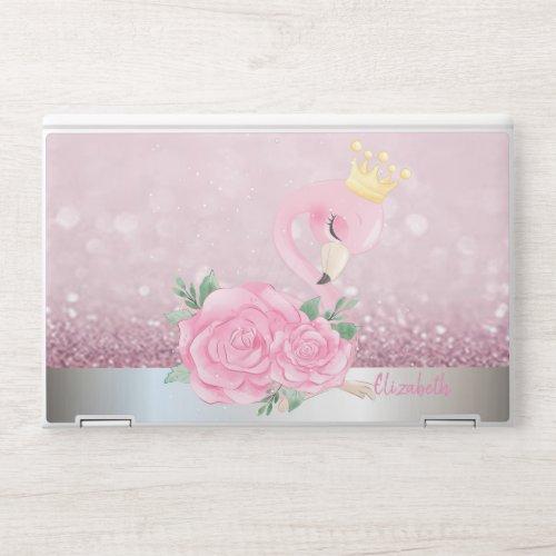 Modern Baby Pink Flamingo Glitter Bokeh HP Laptop Skin