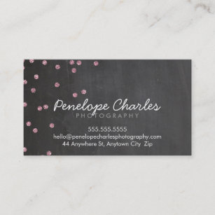 MODERN baby pink glitter confetti dots chalkboard Business Card