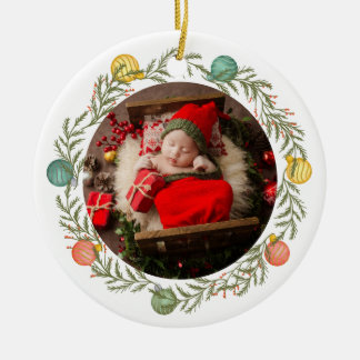 Modern Baby’s First Christmas Photo Holiday Ceramic Ornament