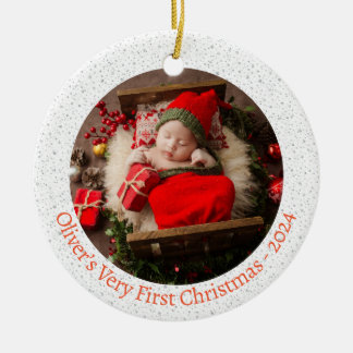 Modern Baby’s First Christmas Photo Holiday Ceramic Ornament