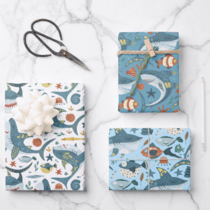 Modern Baby Shark Boy Wrapping Paper Sheet Set