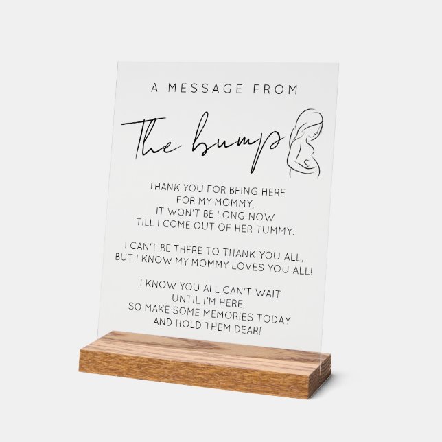Modern baby shower a message from the bump acrylic sign (Angle)