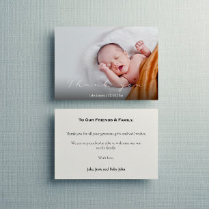 Modern baby shower, baby boy, thank you card