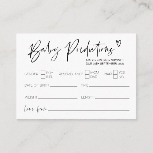 Modern Baby Shower Baby Predictions Guess Card