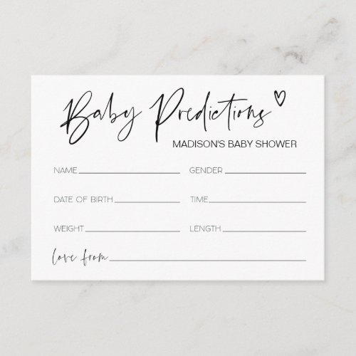 Modern Baby Shower Baby Predictions Shower Game Enclosure Card