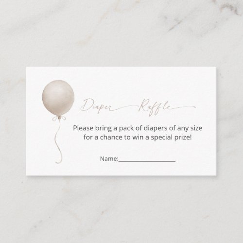 Modern Baby Shower Beige Balloon Diaper Raffle Enclosure Card