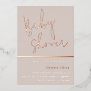Modern Baby Shower Beige & Rose Gold Foil Invitation