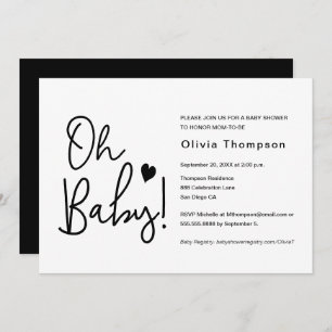 Modern Baby Shower black and white Custom Oh Baby Invitation